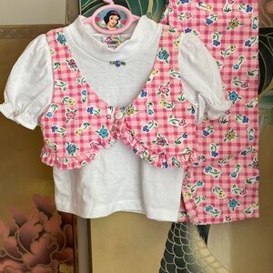 Vintage Colors&Co two piece floral top and elastic waist pants pink gingham sz3